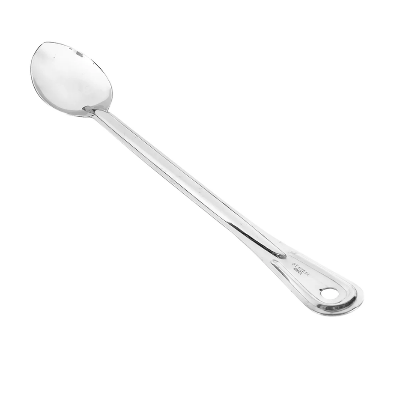 Stainless steel mixing spoon 18 inches on white background