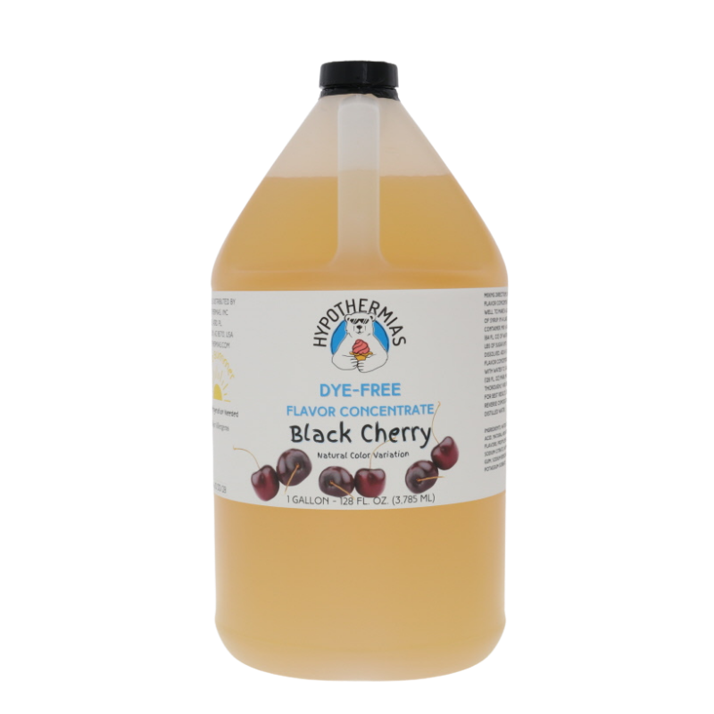 Bottle of Hippothermals Dye-Free Black Cherry flavor shaved ice concentrate on a white background