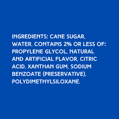 Ingredients for Hypothermias Dye-FREE Cheesecake Shaved Ice Syrup made with cane sugar and free from artificial dyes or high-fructose corn syrup.