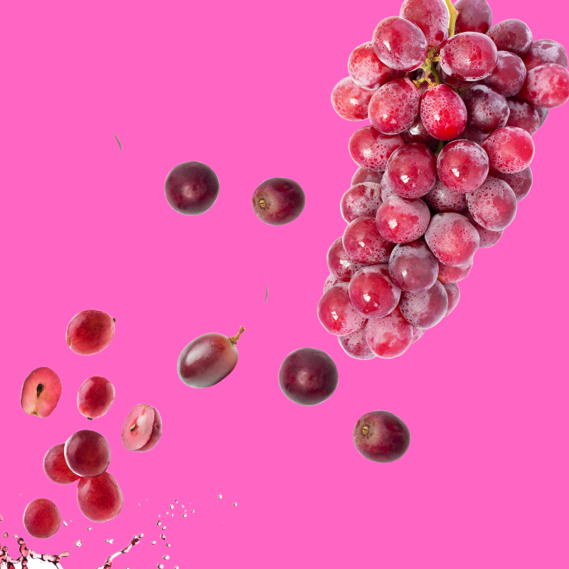 Fresh grapes on a vibrant background representing Hypothermias Grape Sugar Free Dye-FREE Slush Syrup, a keto-friendly nostalgic slush mix with zero net carbs for slush machines and frozen drinks
