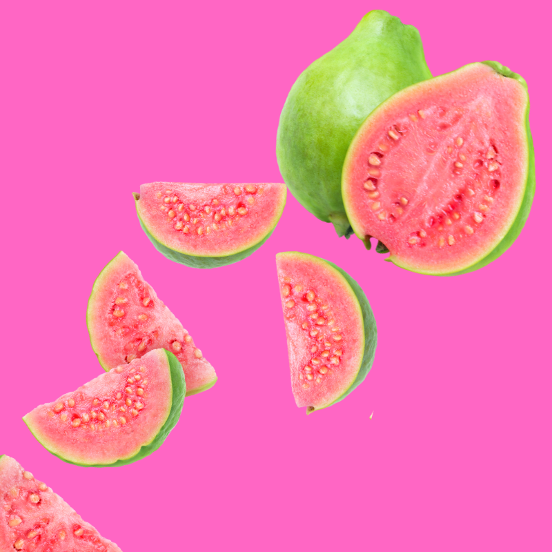 Fresh guava fruit representing Hypothermias SUGAR FREE Dye-FREE Guava Slush Syrup, perfect for keto, low-carb, and sugar-free slushies with no artificial dyes.