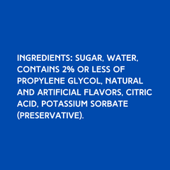 Ingredients of Hypothermias Dye-FREE Cotton Candy Shaved Ice Syrup, a clear syrup made with pure cane sugar, no high-fructose corn syrup, and no dyes.