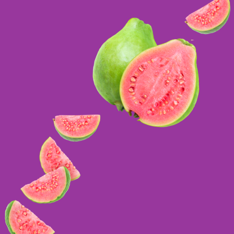 Fresh guava image representing Hypothermias Dye-FREE Guava Slush Syrup—a tropical, dye-free syrup made for slush machines and frozen drinks.