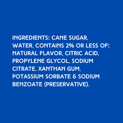 Ingredients of Hypothermias Dye-FREE Mango Shaved Ice Syrup, a clear syrup made with pure cane sugar, no corn syrup, and no artificial dyes.