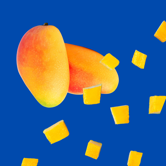 Juicy mango representing Hypothermias Dye-FREE Mango Shaved Ice Syrup, made with non-GMO 100% pure cane sugar and no artificial colors or corn syrup.