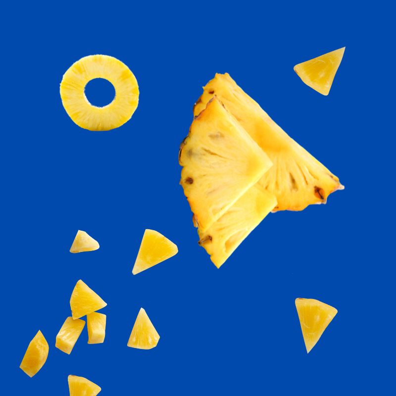 This image shows whole pineapples representing Hypothermias Dye-Free Pineapple Snow Cone Syrup, made with pure cane sugar and no corn syrup or artificial dyes.