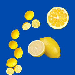A group of lemons symbolizes Hypothermias Lemon Dye-Free Shaved Ice & Snow Cone Syrup, made with cane sugar and no artificial dyes or corn syrup for frozen treats.