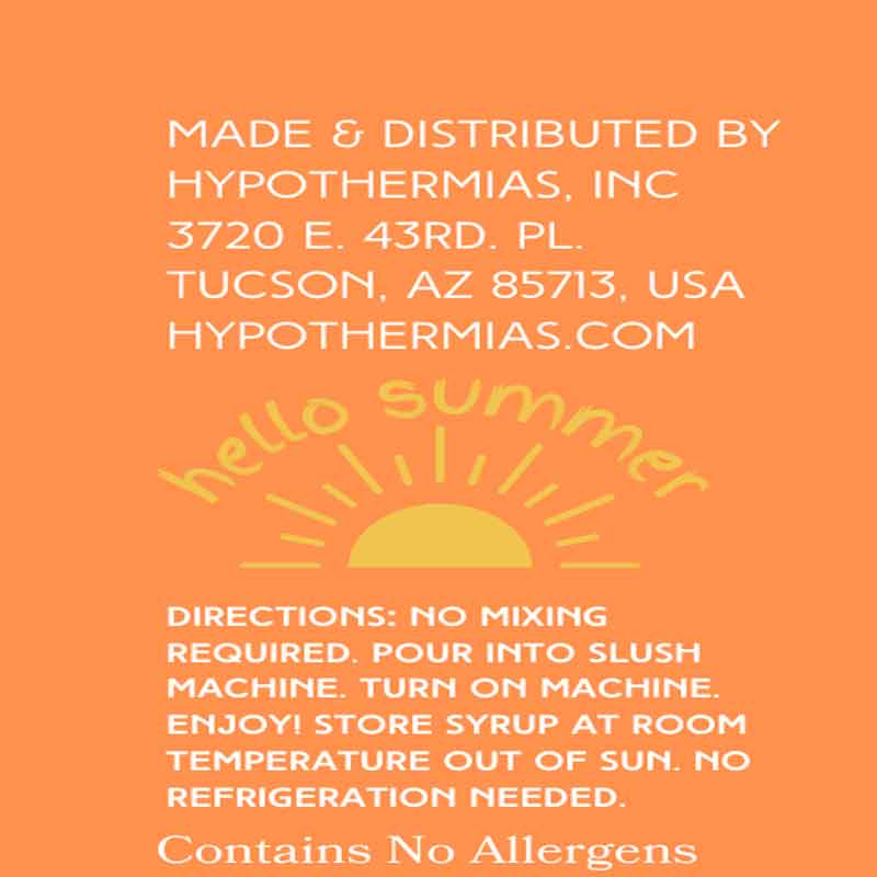 Eco-friendly, recyclable BPA-free packaging for Hypothermias Sugar-Free Slush Syrup.