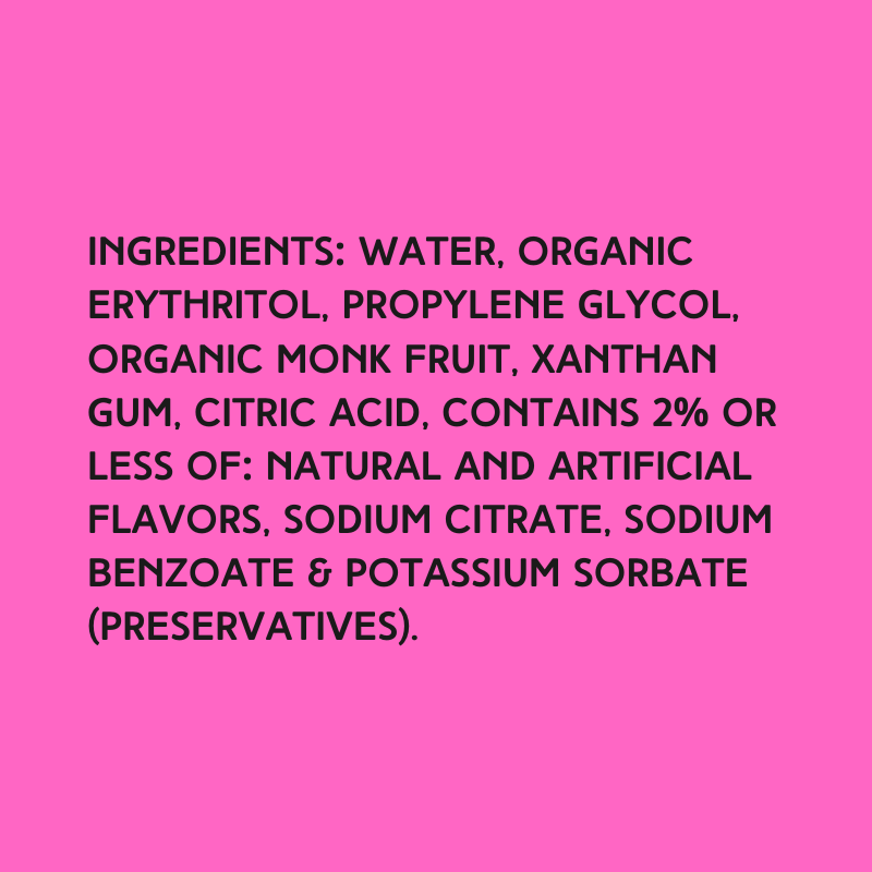 Ingredients in Hypothermias SUGAR FREE Dye-FREE Banana Slush Syrup, made with organic monk fruit and erythritol for sugar-free, dye-free slushies.