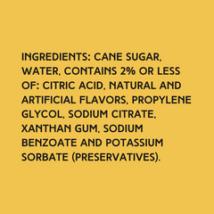 The ingredients in Hypothermias Wild Desert Kiwi Dye-FREE Coffee Syrup with non-GMO 100% pure cane sugar – cane sugar, water, citric acid, natural and artificial flavors, propylene glycol, sodium citrate, xanthan gum, sodium benzoate, potassium sorbate
