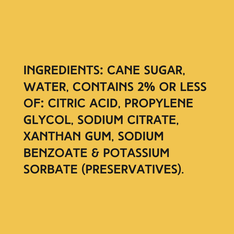 Ingredients for Wild Desert Lemon Lime Coffee Syrup made with pure cane sugar and no synthetic dyes or high-fructose corn syrup.