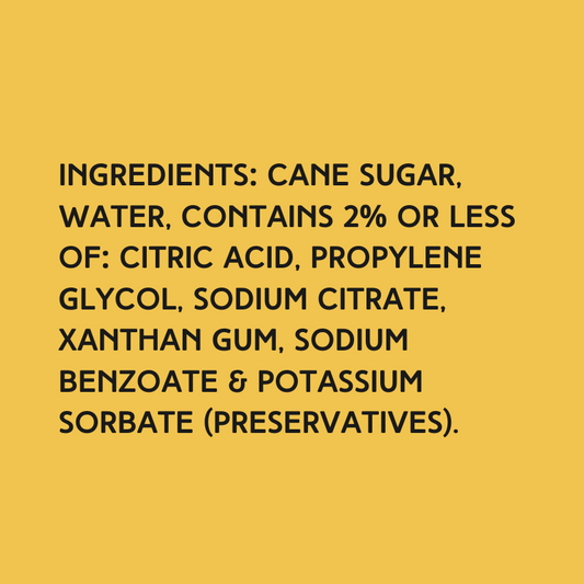 Ingredients for Wild Desert Lemon Lime Coffee Syrup made with pure cane sugar and no synthetic dyes or high-fructose corn syrup.