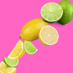 Fresh lemons and limes on a vibrant background representing Hypothermias Lemon Lime Sugar Free Dye-FREE Slush Syrup, a keto-friendly citrus slush mix with zero net carbs for slush machines and frozen drinks