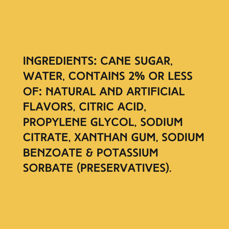 Ingredients for Wild Desert Lime Coffee Syrup, made with non-GMO cane sugar and free from synthetic dyes or high-fructose corn syrup