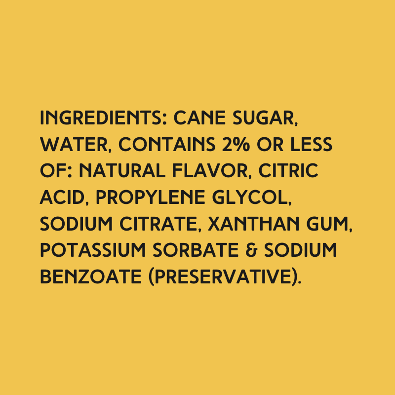 Ingredients for Wild Desert Mango Dye-FREE Coffee Syrup made with cane sugar and free from artificial dyes or high-fructose corn syrup