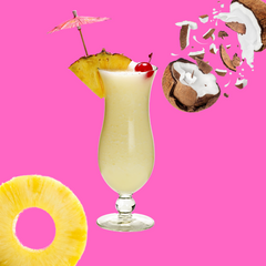 Piña Colada Sugar Free Dye-FREE Slush Syrup by Hypothermias on a vibrant pink background