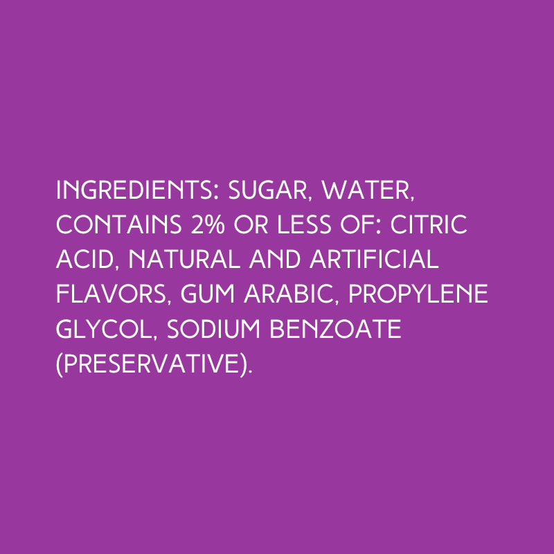Ingredients of Hypothermias Dye-FREE Spearmint Slush made from pure cane sugar, no corn syrup and free of dyes.