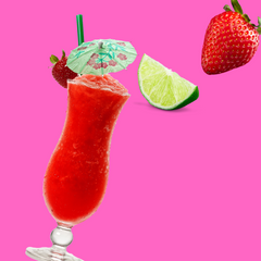 Strawberry Daiquiri Sugar Free Dye-FREE Slush Syrup by Hypothermias on a vibrant pink background
