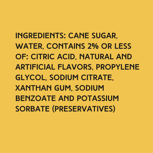Ingredients for Wild Desert Bubble Gum Dye-FREE Coffee Syrup made with cane sugar and free from artificial dyes or high-fructose corn syrup