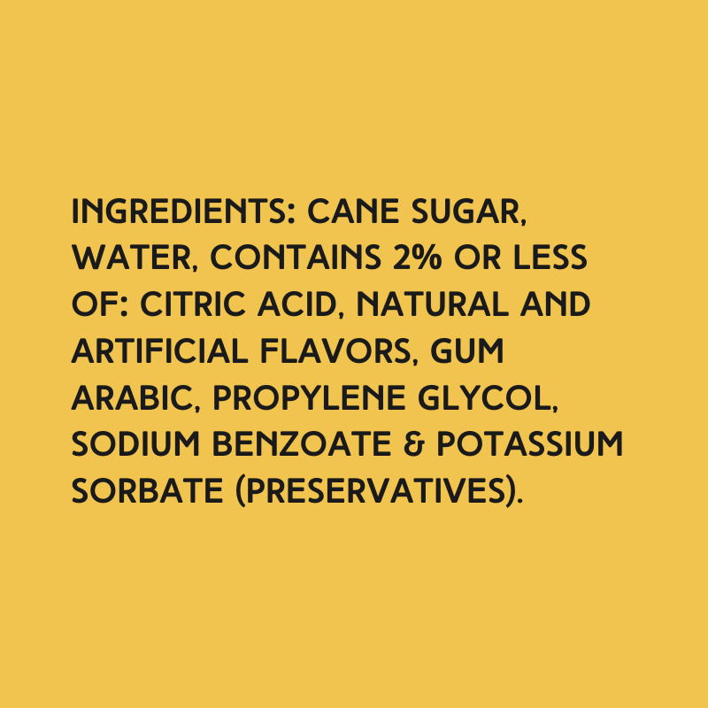 Ingredients used in Wild Desert Dye-FREE Daiquiri Coffee Syrup, including non-GMO cane sugar and no corn syrup or artificial colors.