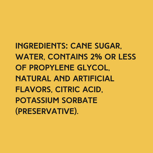 Ingredients used in Wild Desert Dye-FREE Cotton Candy Coffee Syrup, including pure cane sugar and no corn syrup or artificial dyes.
