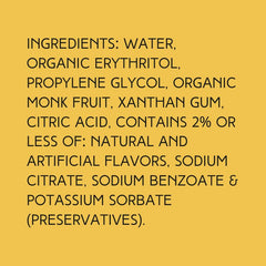 Ingredients for Wild Desert FREE Sugar Free Banana Coffee Syrup by Hypothermias, featuring organic monk fruit and non-GMO organic erythritol.
