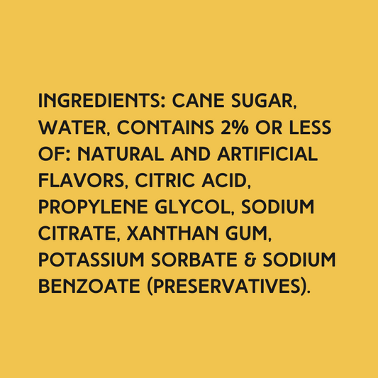Ingredients used in Wild Desert Dye-FREE Fruit Punch Coffee Syrup including pure cane sugar, with no corn syrup or artificial color.