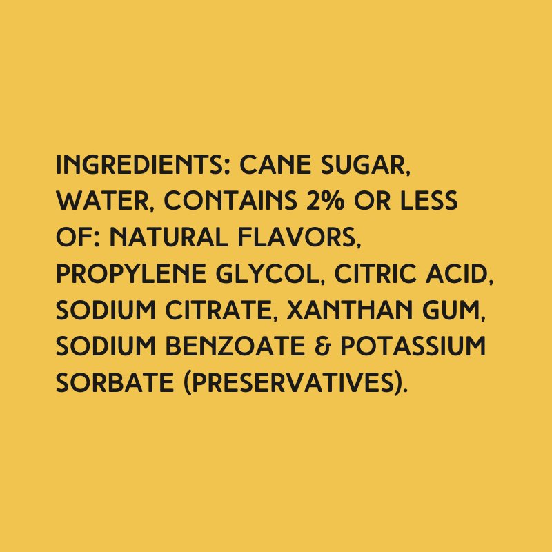 Ingredients for Wild Desert Piña Colada Dye-FREE Coffee Syrup made with cane sugar and free from artificial dyes or high-fructose corn syrup