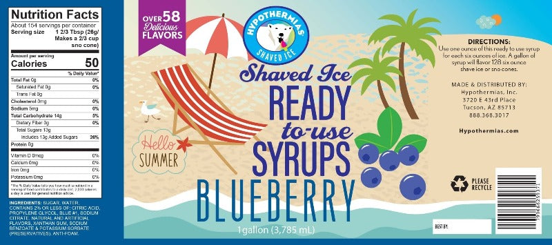 Hypothermias 100 pure cane sugar blueberry snow cone or shaved ice syrup nutritional facts.