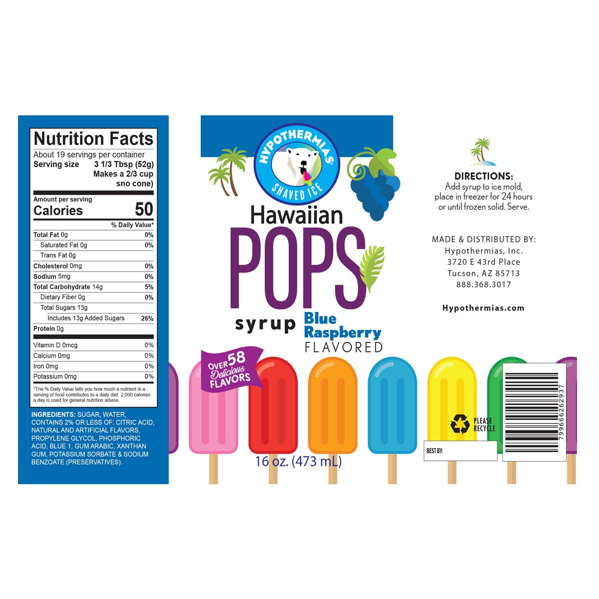 Blue Raspberry Hawaiian Pop Ready to Use Syrup - Hypothermias.com