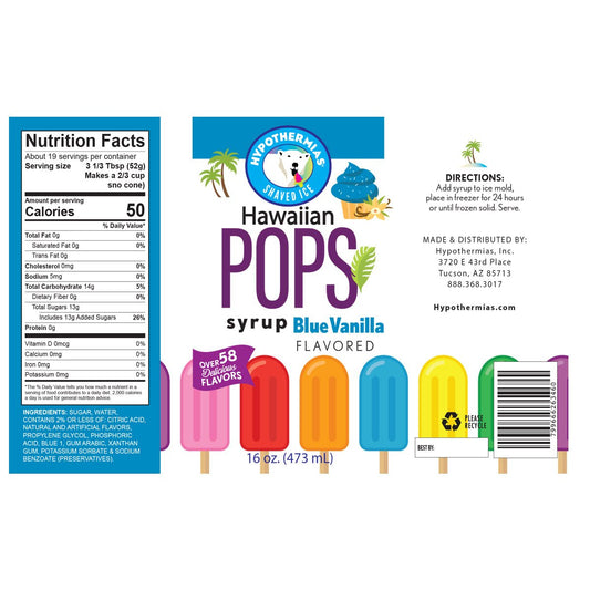 Blue Vanilla Hawaiian Pop Ready to Use Syrup - Hypothermias.com