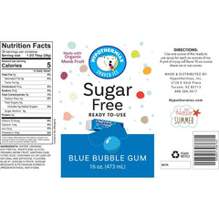 Hypothermias blue bubble gum monk fruit sweetened sugar free snow cone or shaved ice syrup nutritional label.