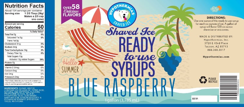 Hypothermias blue raspberry pure cane sugar shaved ice or snow cone syrup nutritional facts
