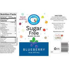 Hypothermias blueberry monk fruit sweetened sugar free snow cone or shaved ice syrup nutritional label.