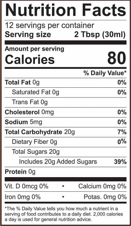 Nutritional Panel for Wild Desert Butterscotch Syrup