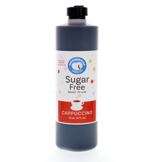 Hypothermias cappuccino monk fruit sweetened sugar free snow cone or shaved ice syrup 16 Fl Oz.