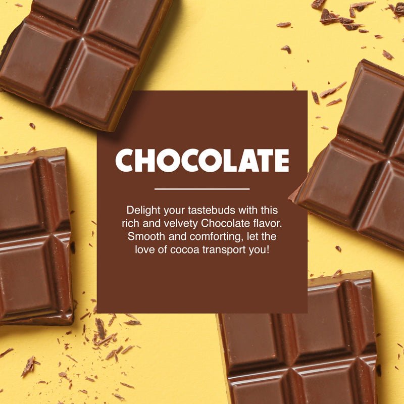 Hypothermias chocolate shaved ice description with chocolate pieces in background.