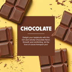 Hypothermias chocolate shaved ice description with chocolate pieces in background.