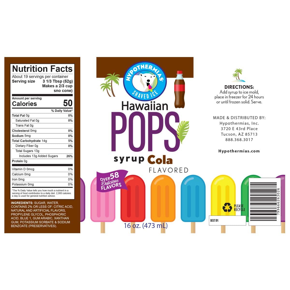 Cola Hawaiian Pop Ready to Use Syrup - Hypothermias.com