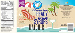 Hypothermias daiquiri pure cane sugar snow cone or shaved ice syrup nutritional label.