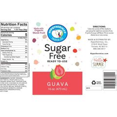 Hypothermias guava monk fruit sweetened sugar free snow cone or shaved ice syrup nutritional label.