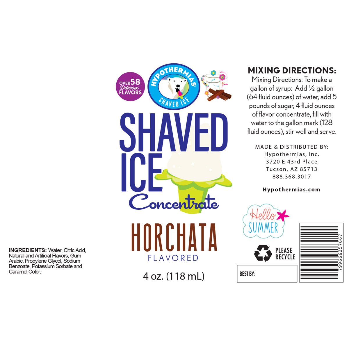Horchata Flavor Concentrate - Hypothermias.com