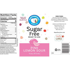 Hypothermias pink lemon sour monk fruit sweetened snow cone or shaved ice syrup nutritional label.