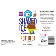 Hypothermias root beer shaved ice or snow cone flavor syrup concentrate ingredient label.
