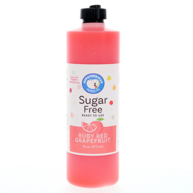 Hypothermias ruby red grapefruit monk fruit sweetened sugar free snow cone or shaved ice syrup 16 Fl Oz.