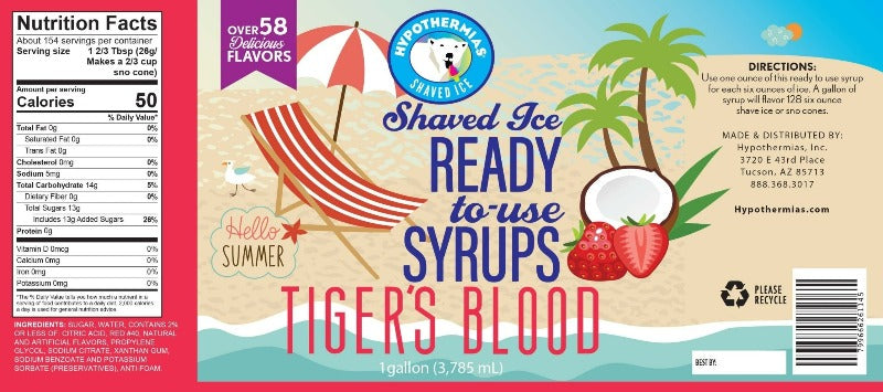 Hypothermias tigers blood pure cane sugar snow cone or shaved ice syrup nutritional label.