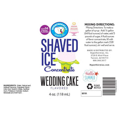 Hypothermias wedding cake shaved ice or snow cone flavor syrup concentrate ingredient label.