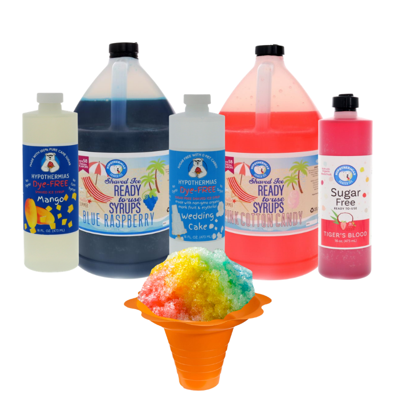 Collection of shaved ice & snow cone syrups by Hypothermias