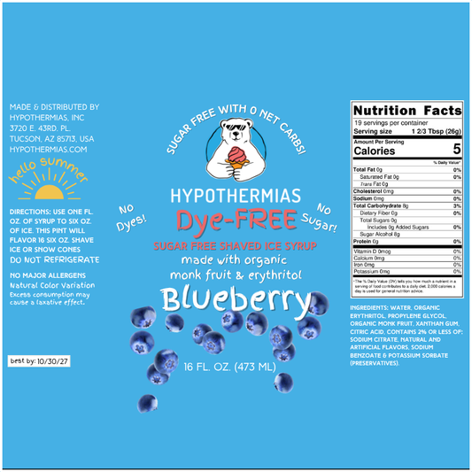 Blueberry – Dye-FREE Sugar-Free Ready-to-Use Snow Cone & Shaved Ice Syrup – 16 Fl oz