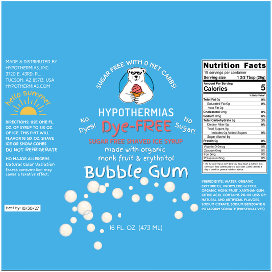 Bubble Gum – Dye-FREE Sugar-Free Ready-to-Use Snow Cone & Shaved Ice Syrup – 16 Fl oz